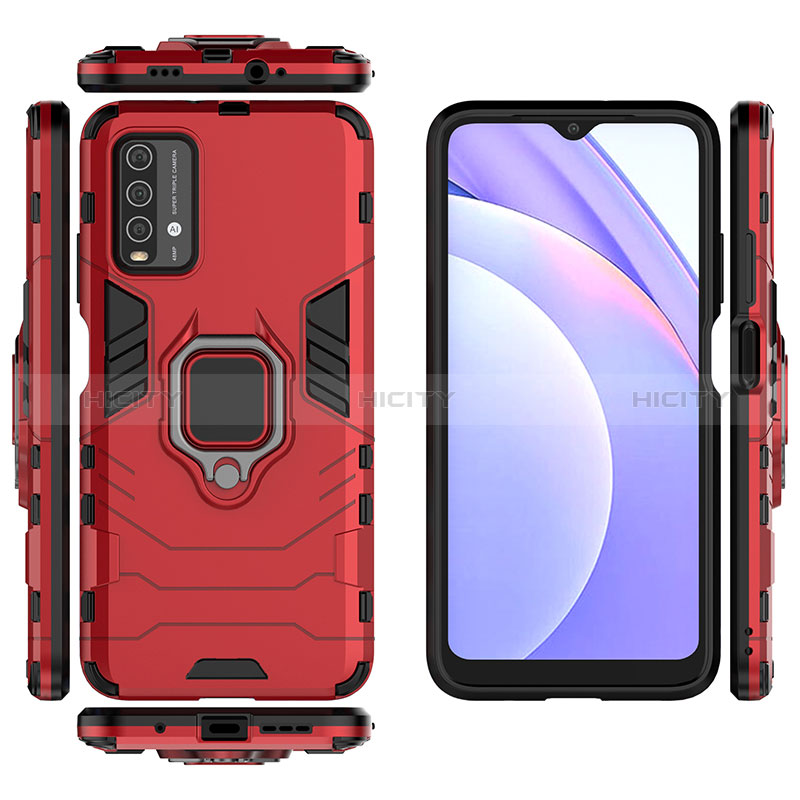 Funda Bumper Silicona y Plastico Mate Carcasa con Magnetico Anillo de dedo Soporte KC1 para Xiaomi Redmi 9T 4G