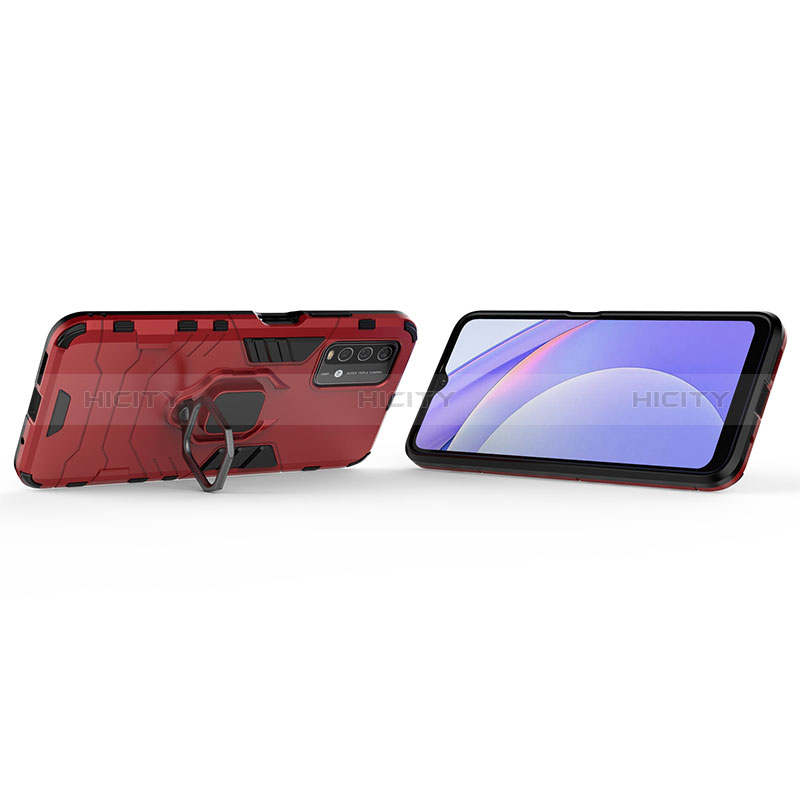 Funda Bumper Silicona y Plastico Mate Carcasa con Magnetico Anillo de dedo Soporte KC1 para Xiaomi Redmi 9T 4G