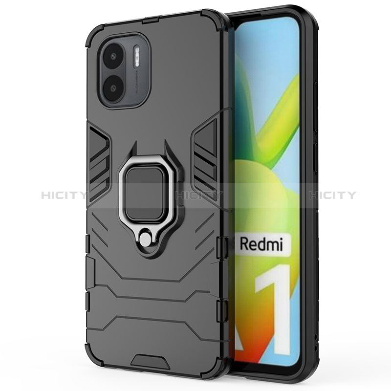 Funda Bumper Silicona y Plastico Mate Carcasa con Magnetico Anillo de dedo Soporte KC1 para Xiaomi Redmi A1 Negro