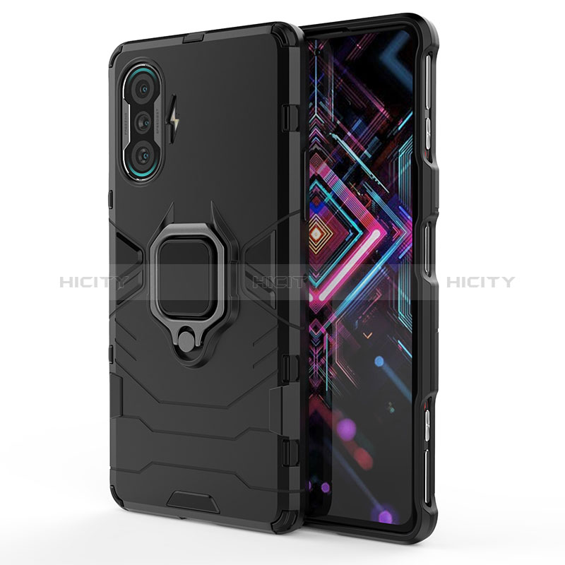 Funda Bumper Silicona y Plastico Mate Carcasa con Magnetico Anillo de dedo Soporte KC1 para Xiaomi Redmi K40 Gaming 5G Negro