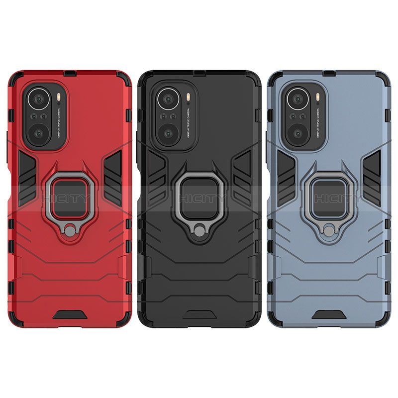 Funda Bumper Silicona y Plastico Mate Carcasa con Magnetico Anillo de dedo Soporte KC1 para Xiaomi Redmi K40 Pro 5G