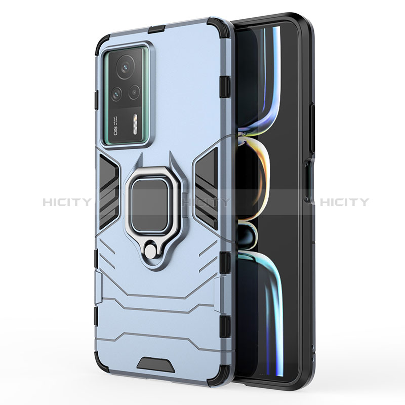 Funda Bumper Silicona y Plastico Mate Carcasa con Magnetico Anillo de dedo Soporte KC1 para Xiaomi Redmi K60E 5G Azul