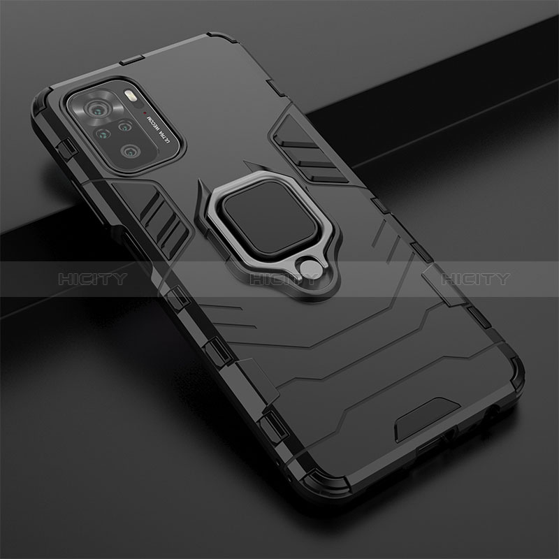 Funda Bumper Silicona y Plastico Mate Carcasa con Magnetico Anillo de dedo Soporte KC1 para Xiaomi Redmi Note 10 4G