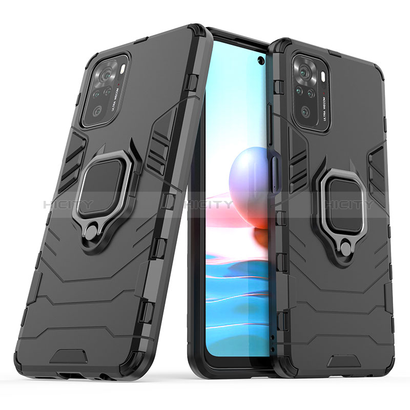 Funda Bumper Silicona y Plastico Mate Carcasa con Magnetico Anillo de dedo Soporte KC1 para Xiaomi Redmi Note 10 4G