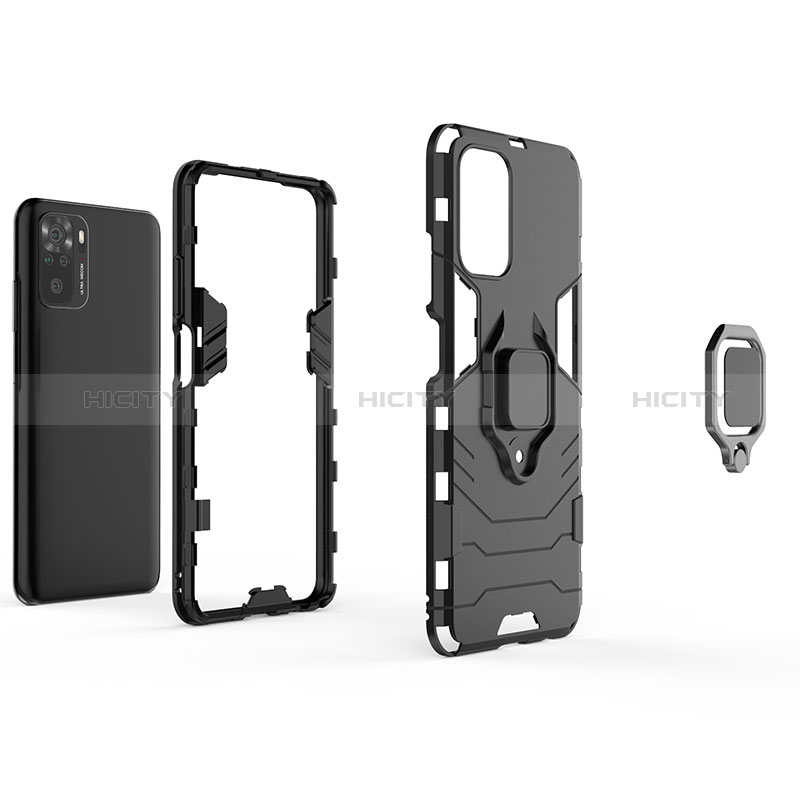 Funda Bumper Silicona y Plastico Mate Carcasa con Magnetico Anillo de dedo Soporte KC1 para Xiaomi Redmi Note 10 4G