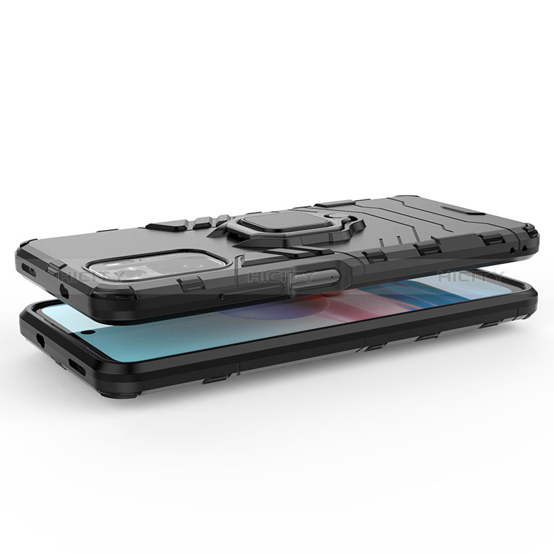 Funda Bumper Silicona y Plastico Mate Carcasa con Magnetico Anillo de dedo Soporte KC1 para Xiaomi Redmi Note 10 4G