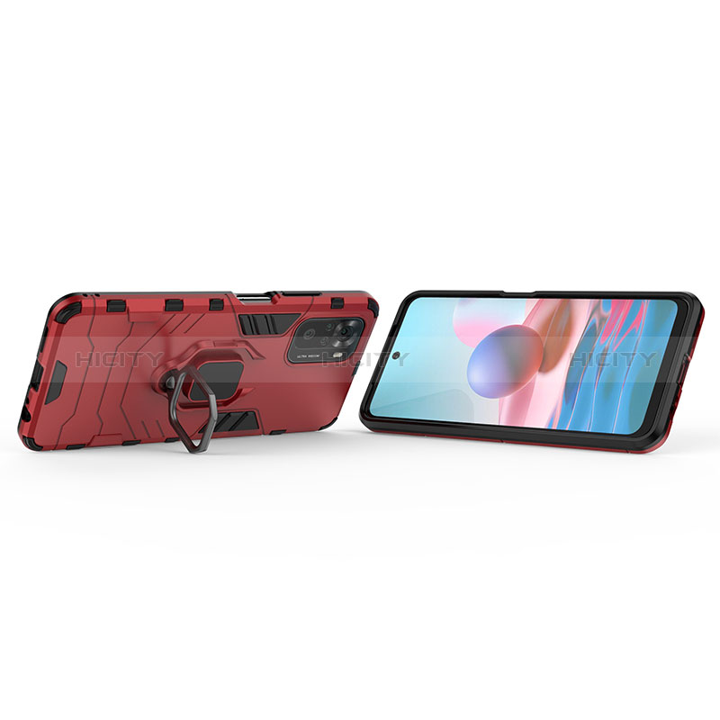 Funda Bumper Silicona y Plastico Mate Carcasa con Magnetico Anillo de dedo Soporte KC1 para Xiaomi Redmi Note 10 4G