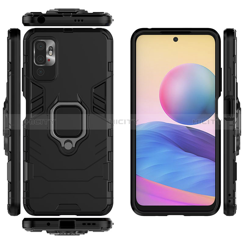 Funda Bumper Silicona y Plastico Mate Carcasa con Magnetico Anillo de dedo Soporte KC1 para Xiaomi Redmi Note 10 5G