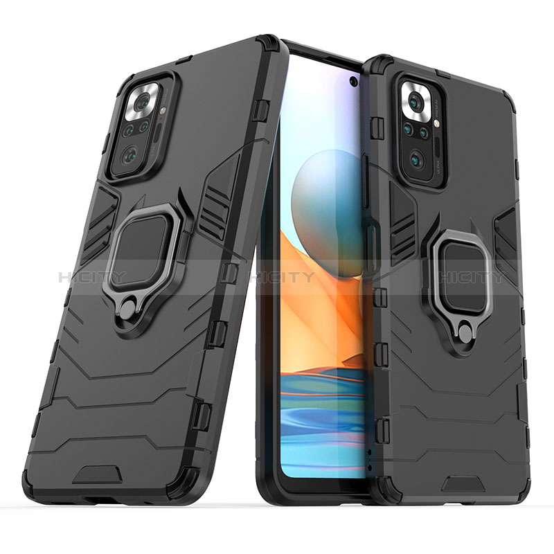 Funda Bumper Silicona y Plastico Mate Carcasa con Magnetico Anillo de dedo Soporte KC1 para Xiaomi Redmi Note 10 Pro 4G