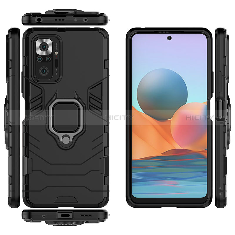 Funda Bumper Silicona y Plastico Mate Carcasa con Magnetico Anillo de dedo Soporte KC1 para Xiaomi Redmi Note 10 Pro 4G