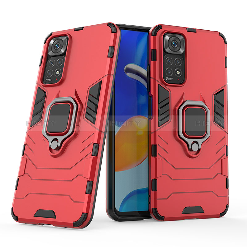 Funda Bumper Silicona y Plastico Mate Carcasa con Magnetico Anillo de dedo Soporte KC1 para Xiaomi Redmi Note 11 4G (2022)