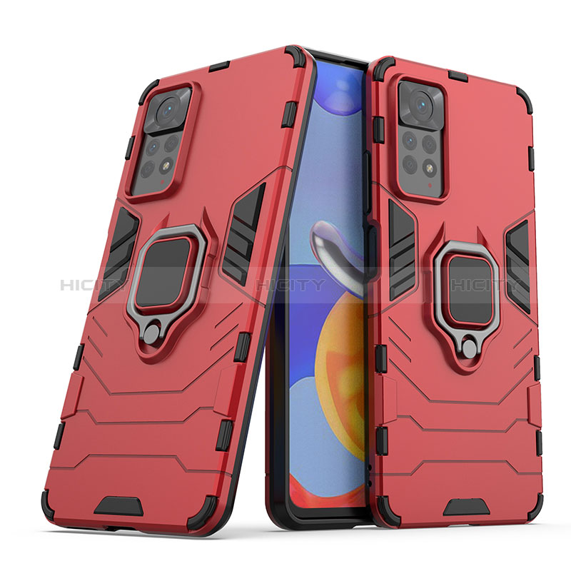 Funda Bumper Silicona y Plastico Mate Carcasa con Magnetico Anillo de dedo Soporte KC1 para Xiaomi Redmi Note 11 Pro 4G