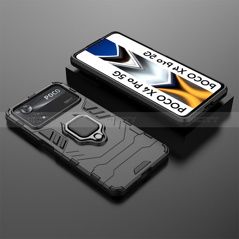 Funda Bumper Silicona y Plastico Mate Carcasa con Magnetico Anillo de dedo Soporte KC1 para Xiaomi Redmi Note 11E Pro 5G Negro