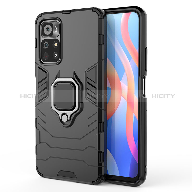 Funda Bumper Silicona y Plastico Mate Carcasa con Magnetico Anillo de dedo Soporte KC1 para Xiaomi Redmi Note 11S 5G Negro