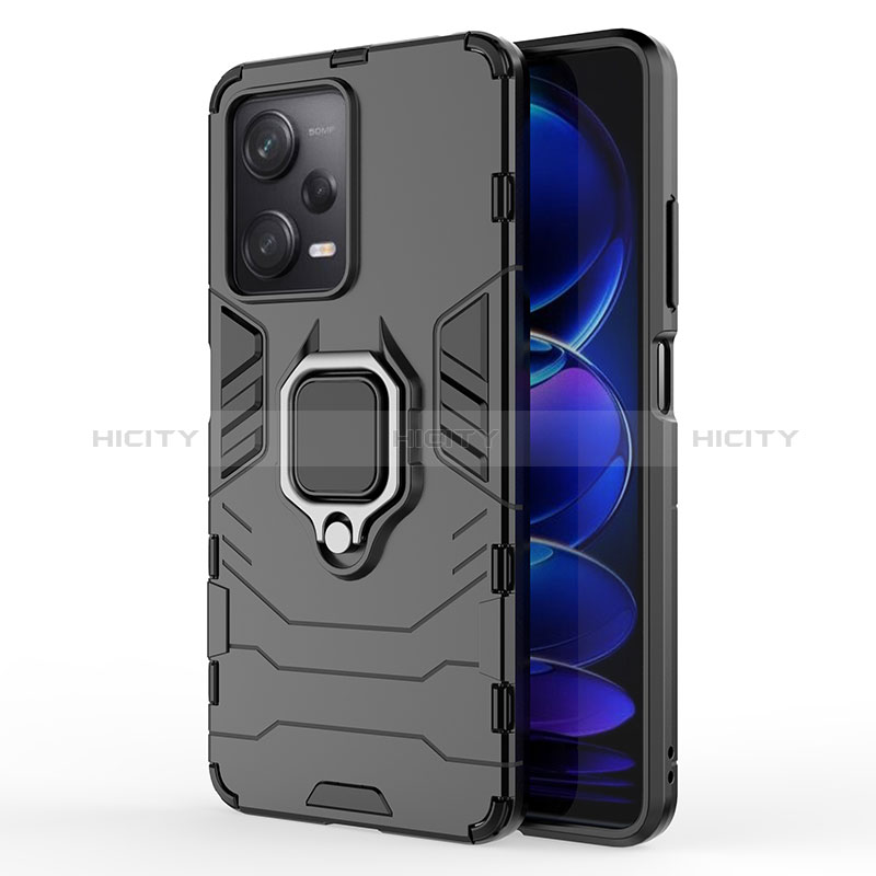 Funda Bumper Silicona y Plastico Mate Carcasa con Magnetico Anillo de dedo Soporte KC1 para Xiaomi Redmi Note 12 Pro 5G Negro