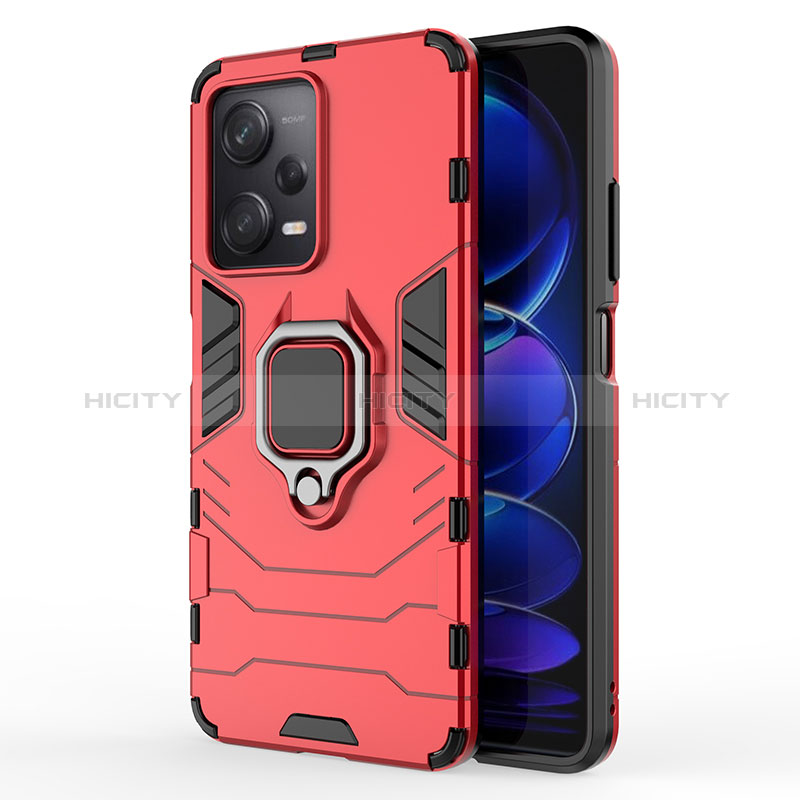 Funda Bumper Silicona y Plastico Mate Carcasa con Magnetico Anillo de dedo Soporte KC1 para Xiaomi Redmi Note 12 Pro 5G Rojo