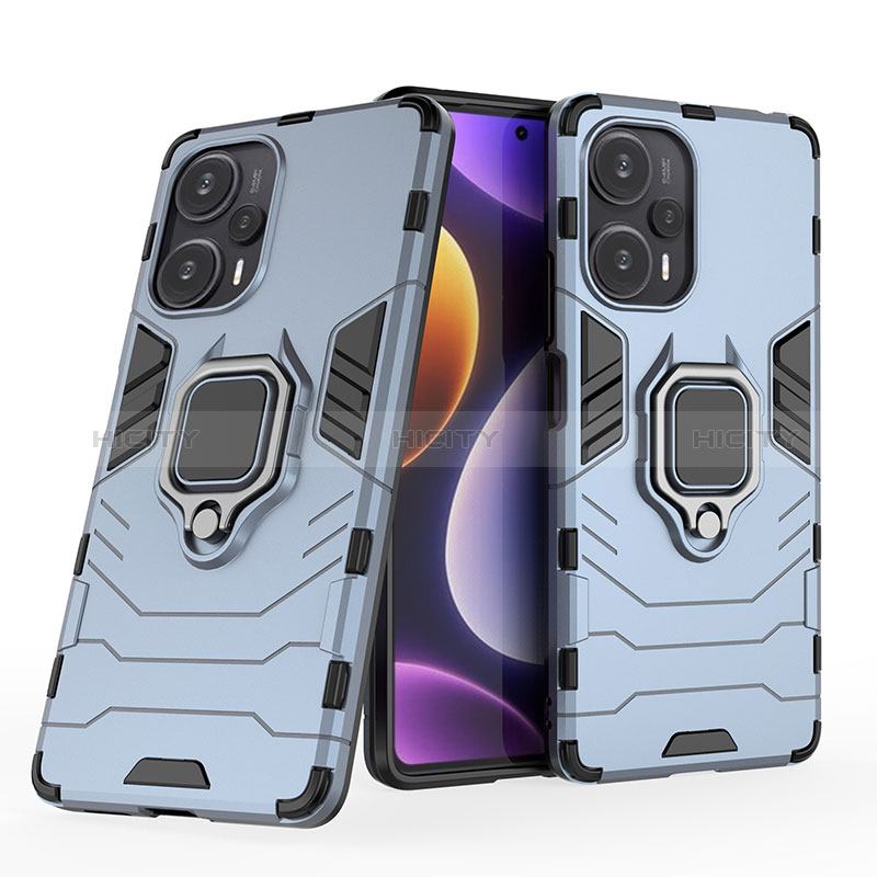 Funda Bumper Silicona y Plastico Mate Carcasa con Magnetico Anillo de dedo Soporte KC1 para Xiaomi Redmi Note 12 Turbo 5G Azul