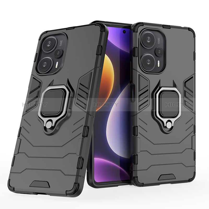 Funda Bumper Silicona y Plastico Mate Carcasa con Magnetico Anillo de dedo Soporte KC1 para Xiaomi Redmi Note 12 Turbo 5G Negro