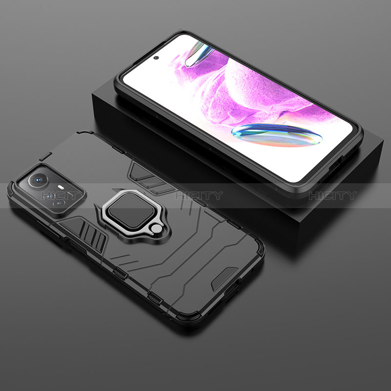 Funda Bumper Silicona y Plastico Mate Carcasa con Magnetico Anillo de dedo Soporte KC1 para Xiaomi Redmi Note 12S