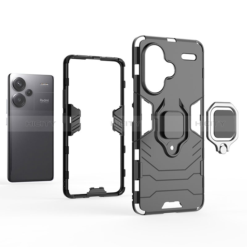 Funda Bumper Silicona y Plastico Mate Carcasa con Magnetico Anillo de dedo Soporte KC1 para Xiaomi Redmi Note 13 Pro+ Plus 5G