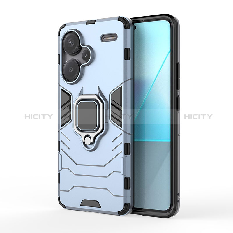 Funda Bumper Silicona y Plastico Mate Carcasa con Magnetico Anillo de dedo Soporte KC1 para Xiaomi Redmi Note 13 Pro+ Plus 5G Azul