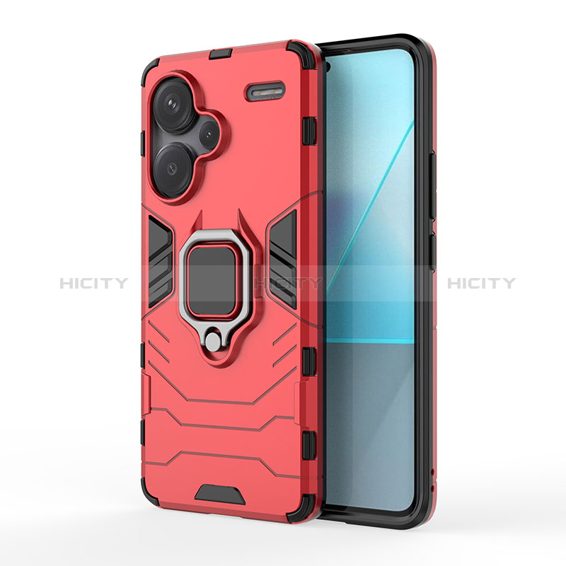 Funda Bumper Silicona y Plastico Mate Carcasa con Magnetico Anillo de dedo Soporte KC1 para Xiaomi Redmi Note 13 Pro+ Plus 5G Rojo