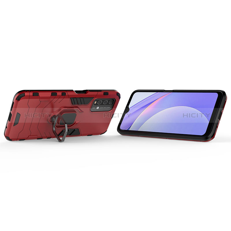 Funda Bumper Silicona y Plastico Mate Carcasa con Magnetico Anillo de dedo Soporte KC1 para Xiaomi Redmi Note 9 4G