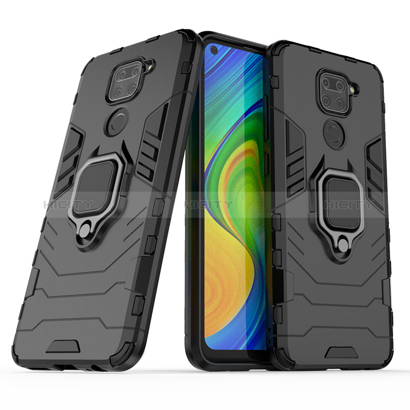 Funda Bumper Silicona y Plastico Mate Carcasa con Magnetico Anillo de dedo Soporte KC1 para Xiaomi Redmi Note 9