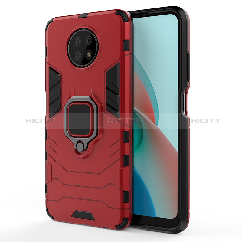 Funda Bumper Silicona y Plastico Mate Carcasa con Magnetico Anillo de dedo Soporte KC1 para Xiaomi Redmi Note 9 5G Rojo