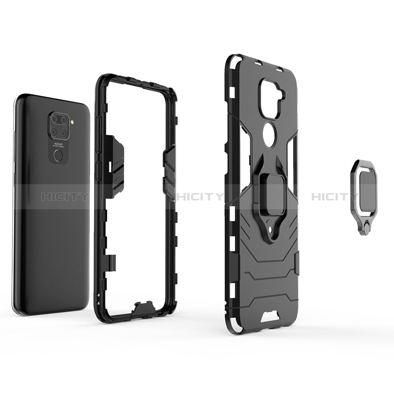 Funda Bumper Silicona y Plastico Mate Carcasa con Magnetico Anillo de dedo Soporte KC1 para Xiaomi Redmi Note 9