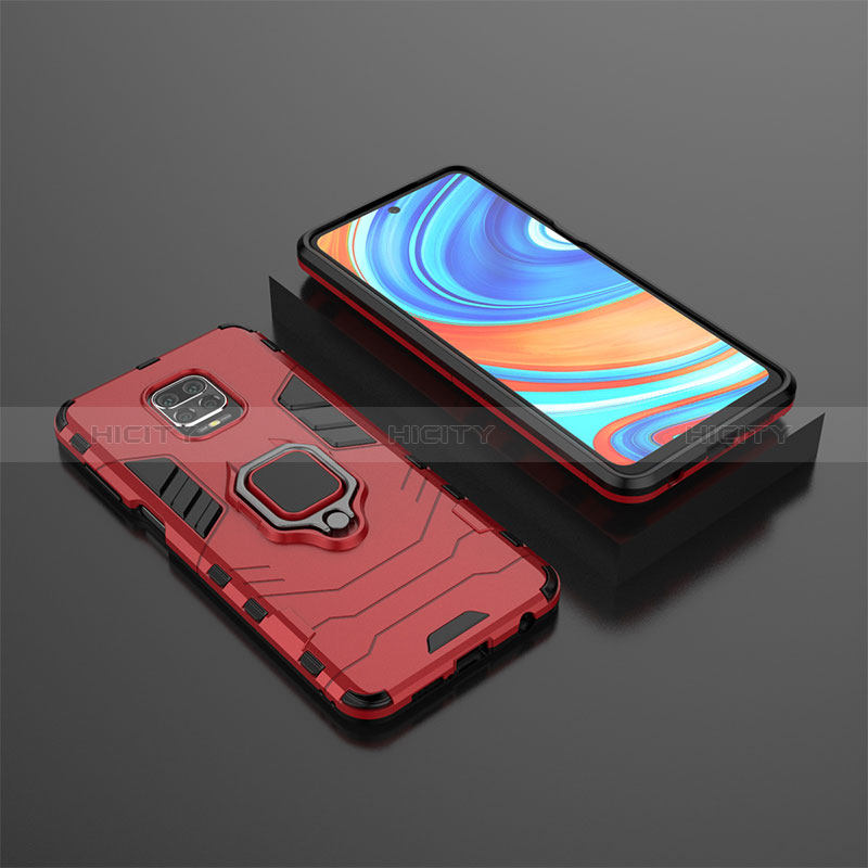 Funda Bumper Silicona y Plastico Mate Carcasa con Magnetico Anillo de dedo Soporte KC1 para Xiaomi Redmi Note 9S Rojo