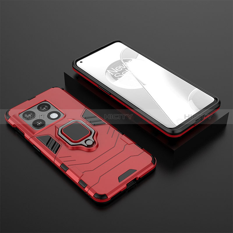 Funda Bumper Silicona y Plastico Mate Carcasa con Magnetico Anillo de dedo Soporte KC2 para OnePlus 10 Pro 5G