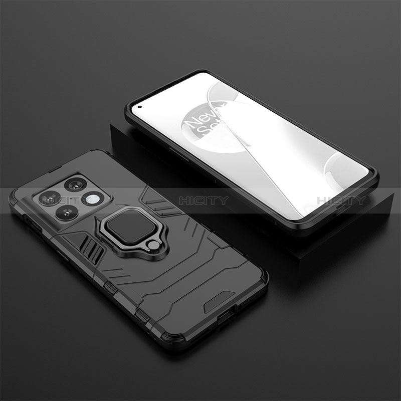 Funda Bumper Silicona y Plastico Mate Carcasa con Magnetico Anillo de dedo Soporte KC2 para OnePlus 10 Pro 5G Negro