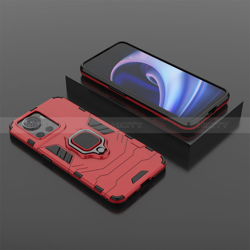 Funda Bumper Silicona y Plastico Mate Carcasa con Magnetico Anillo de dedo Soporte KC2 para OnePlus 10R 5G Rojo