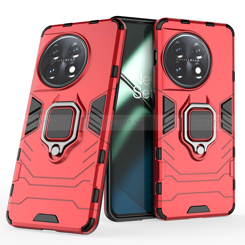 Funda Bumper Silicona y Plastico Mate Carcasa con Magnetico Anillo de dedo Soporte KC2 para OnePlus 11 5G