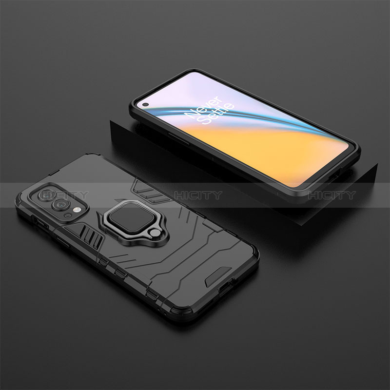 Funda Bumper Silicona y Plastico Mate Carcasa con Magnetico Anillo de dedo Soporte KC2 para OnePlus Nord 2 5G Negro