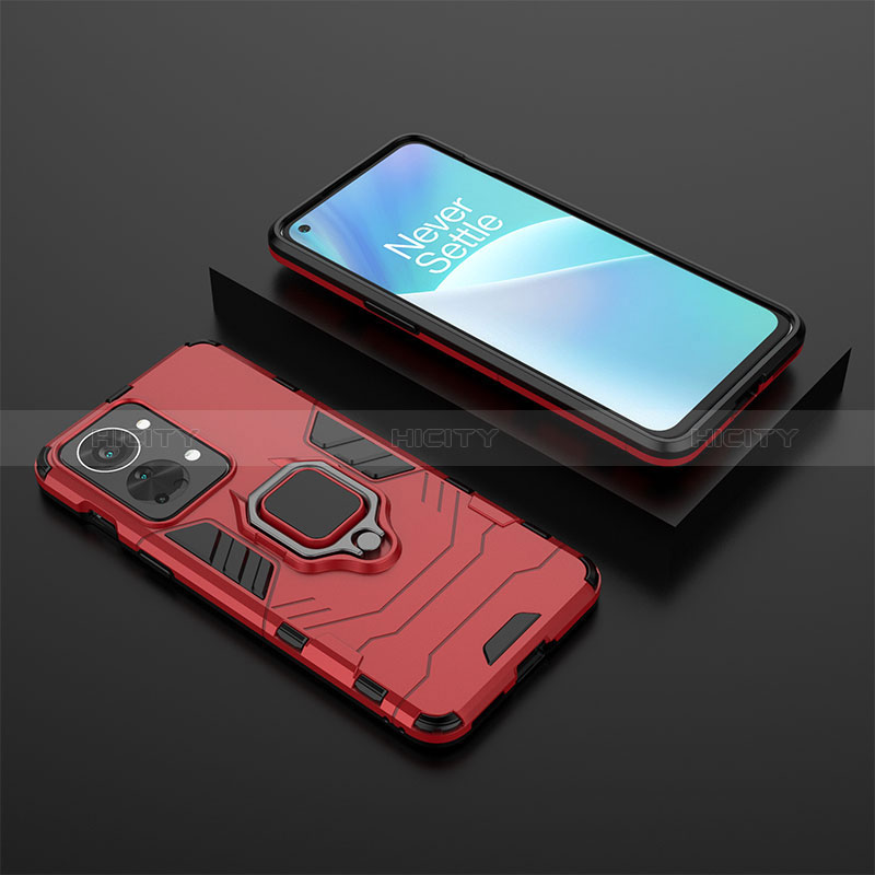 Funda Bumper Silicona y Plastico Mate Carcasa con Magnetico Anillo de dedo Soporte KC2 para OnePlus Nord 2T 5G