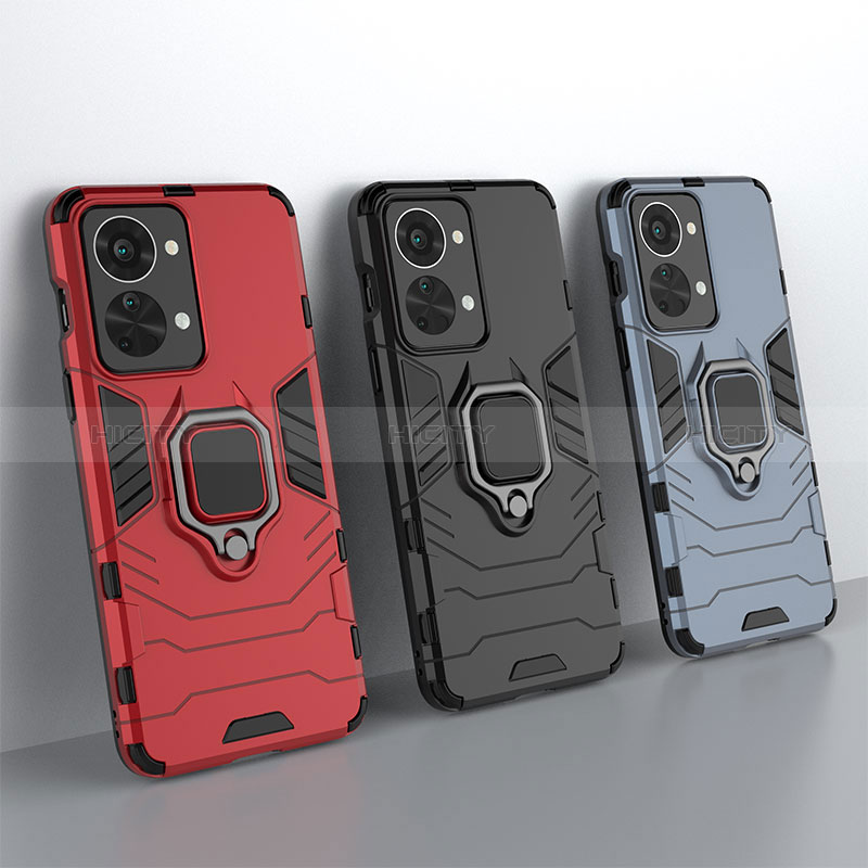 Funda Bumper Silicona y Plastico Mate Carcasa con Magnetico Anillo de dedo Soporte KC2 para OnePlus Nord 2T 5G