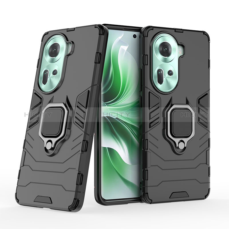 Funda Bumper Silicona y Plastico Mate Carcasa con Magnetico Anillo de dedo Soporte KC2 para Oppo Reno11 5G