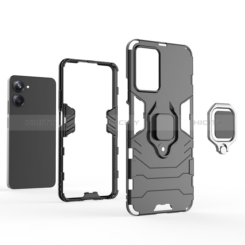 Funda Bumper Silicona y Plastico Mate Carcasa con Magnetico Anillo de dedo Soporte KC2 para Realme 10 Pro 5G