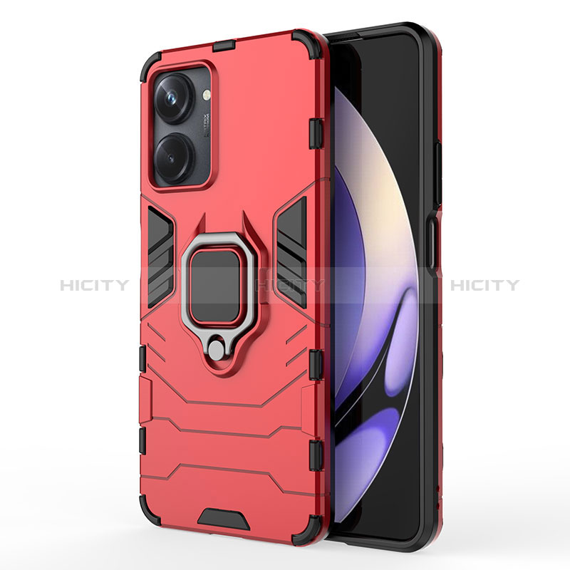 Funda Bumper Silicona y Plastico Mate Carcasa con Magnetico Anillo de dedo Soporte KC2 para Realme 10 Pro 5G Rojo