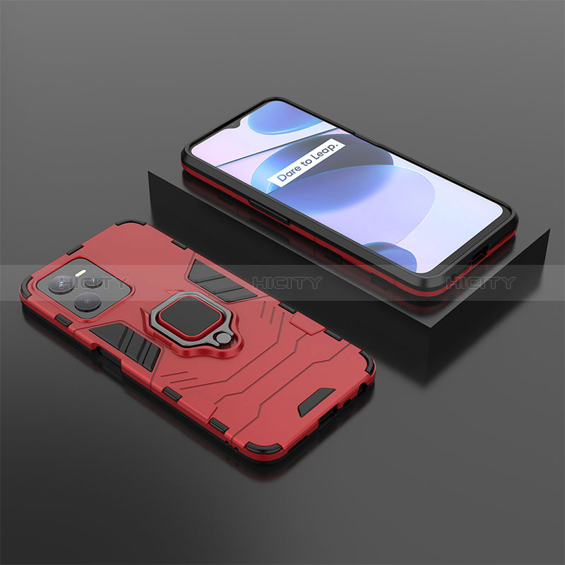 Funda Bumper Silicona y Plastico Mate Carcasa con Magnetico Anillo de dedo Soporte KC2 para Realme C35 Rojo