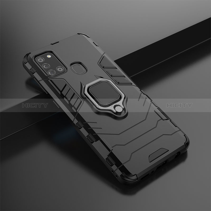 Funda Bumper Silicona y Plastico Mate Carcasa con Magnetico Anillo de dedo Soporte KC2 para Samsung Galaxy A21s