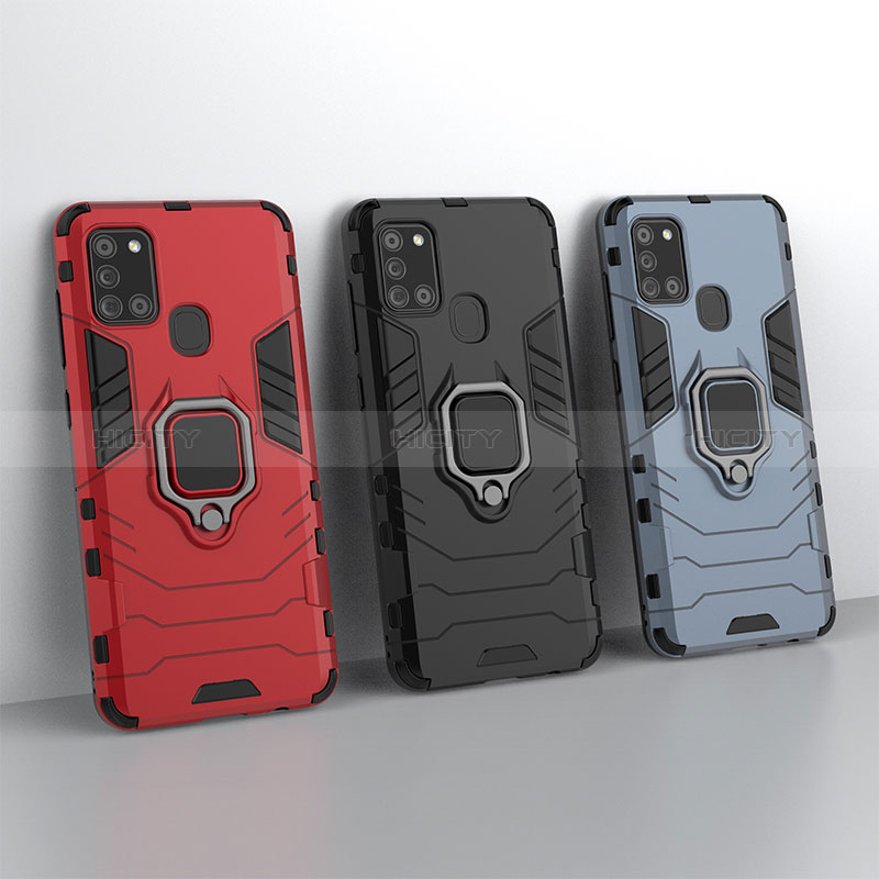 Funda Bumper Silicona y Plastico Mate Carcasa con Magnetico Anillo de dedo Soporte KC2 para Samsung Galaxy A21s