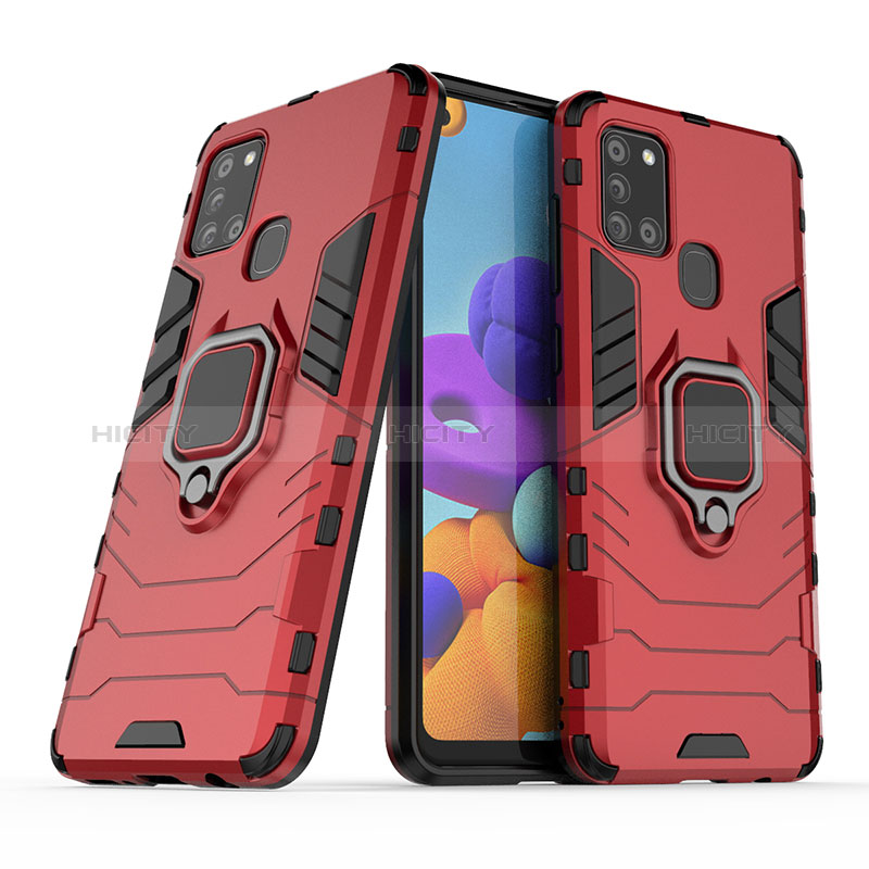 Funda Bumper Silicona y Plastico Mate Carcasa con Magnetico Anillo de dedo Soporte KC2 para Samsung Galaxy A21s