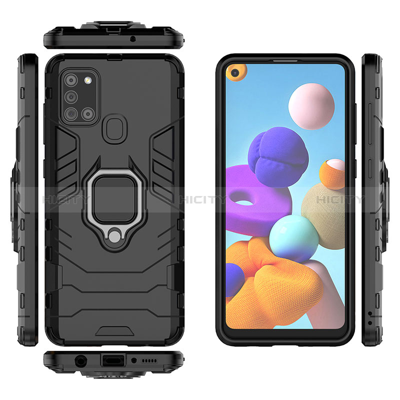 Funda Bumper Silicona y Plastico Mate Carcasa con Magnetico Anillo de dedo Soporte KC2 para Samsung Galaxy A21s