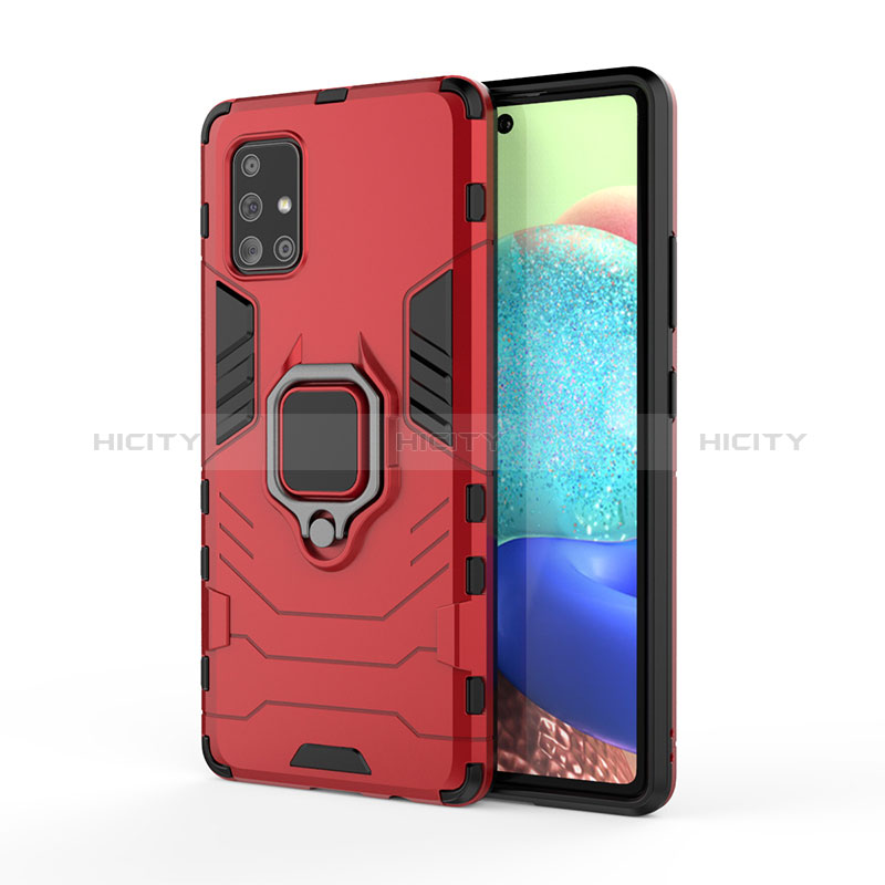 Funda Bumper Silicona y Plastico Mate Carcasa con Magnetico Anillo de dedo Soporte KC2 para Samsung Galaxy A71 4G A715 Rojo