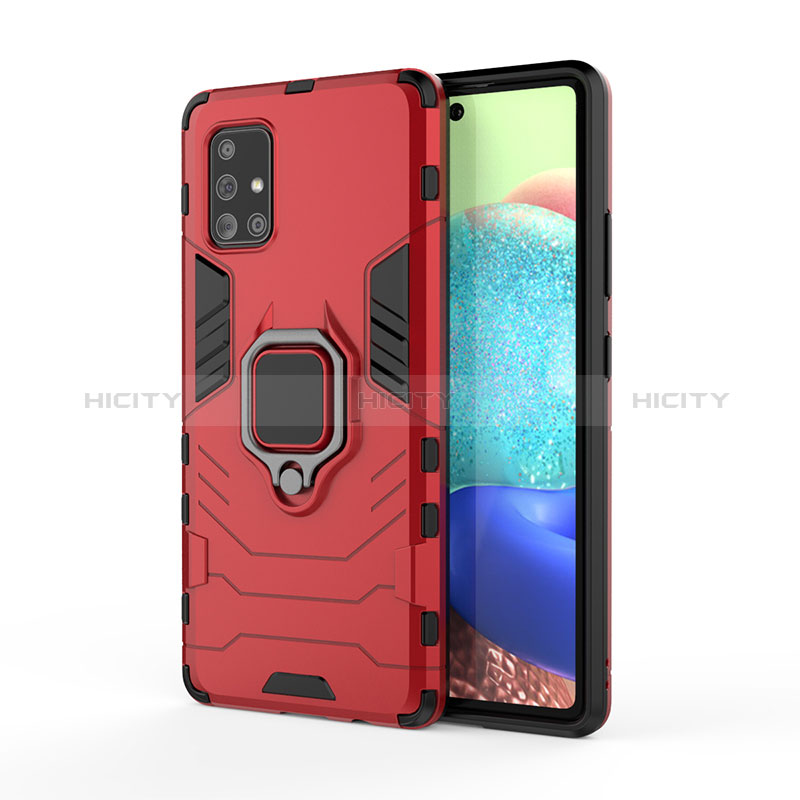 Funda Bumper Silicona y Plastico Mate Carcasa con Magnetico Anillo de dedo Soporte KC2 para Samsung Galaxy A71 5G Rojo