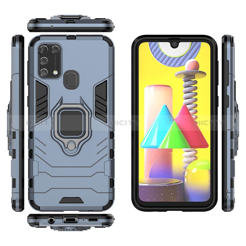 Funda Bumper Silicona y Plastico Mate Carcasa con Magnetico Anillo de dedo Soporte KC2 para Samsung Galaxy M21s