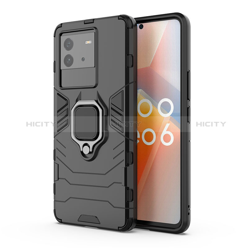 Funda Bumper Silicona y Plastico Mate Carcasa con Magnetico Anillo de dedo Soporte KC2 para Vivo iQOO Neo6 SE 5G